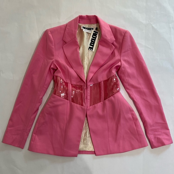 NWT ROTATE BIRGER CHRISTENSEN Nara sequin-embellished twill blazer in bubblegum - Picture 2 of 8